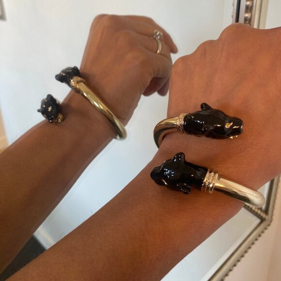 Gold Colored Cuff Bracelet With Black Panthers, 1AR or Unoaerre (Italian Brand) - Picture 6 of 6